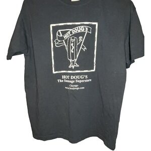 Hot Doug's Hot Dog Shirt Black Chicago LARGE Encased Meats Sausage Superstore